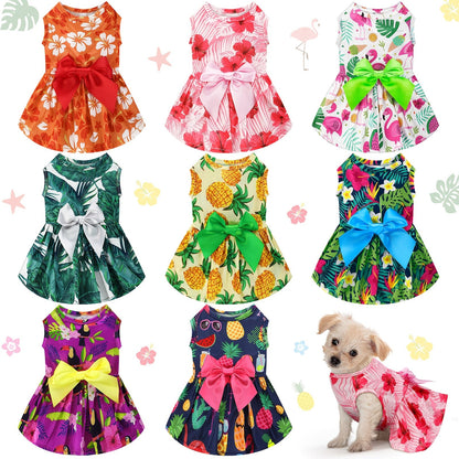 8pcs Summer Themed Hawaii Dog Dresses Holiday Flamingo Fruit Floral Pattern Pet Skirts Hawaii Puppy Princess Dresses Outfits Bowknot for Girl Dogs Cats Beach, Pet Fashion, Beach Outfits, Fruit Print, Bowknot Dress, Durable Stitching, Comfortable Fit