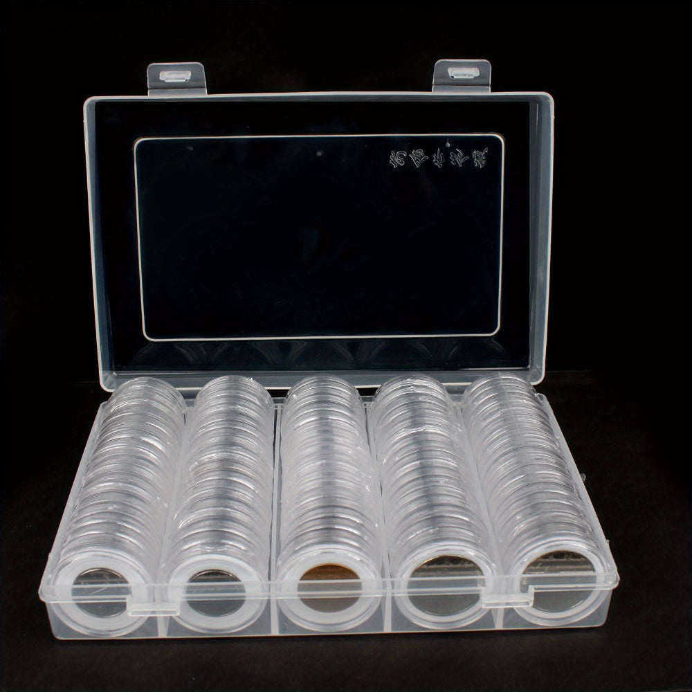 Clear Coin Capsules 300PCS with Adjustable EVA Foam Gaskets – Plastic Round Coin Holders for Collectors, Dollar Coin Protectors, Storage Box Included