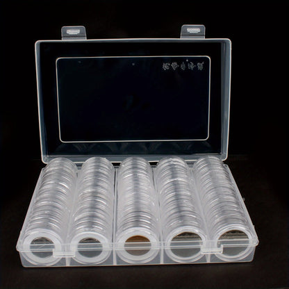 Clear Coin Capsules 300PCS with Adjustable EVA Foam Gaskets – Plastic Round Coin Holders for Collectors, Dollar Coin Protectors, Storage Box Included