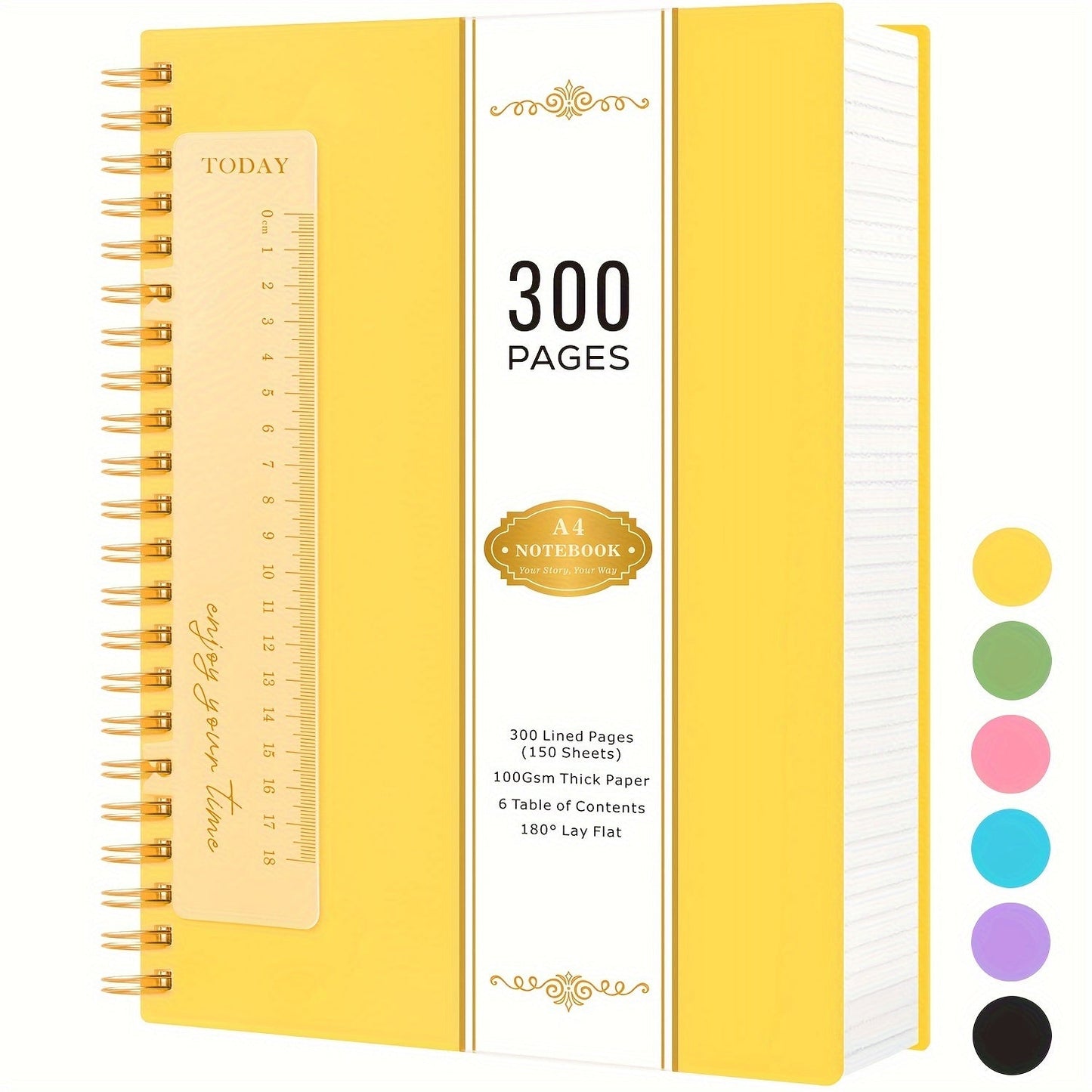 Large Spiral Notebook 300 Pages Hardcover – 8.5x11 A4 College Ruled 100GSM Lined Paper PVC Waterproof Cover for Work School Travel Women Men Purple Pink Blue Black Yellow Green