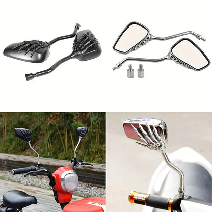 Motorcycle Rearview Mirrors - Skull Hand Design, Black Glossy Finish, Edgy Claw-Like Grip, Flat Rectangular Shape, Easy Installation for All Bikes, Bike Rearview Mirrors | Skull Hand Grip | Intricate Design,