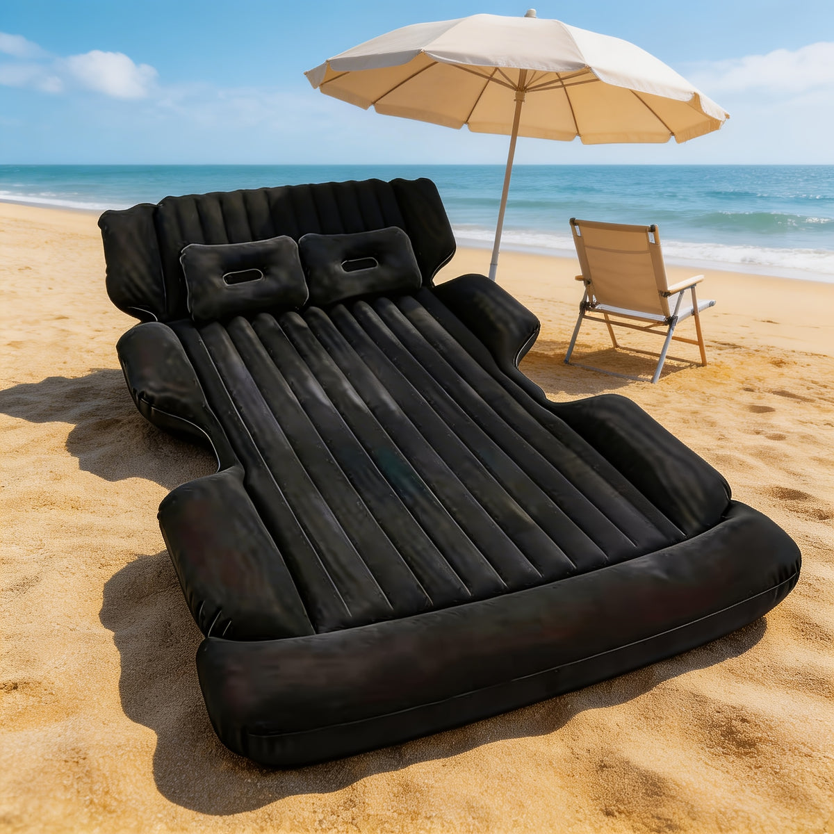 Comfortable Thickened Gray/Black Car Inflatable Mattress, Car Accessories, Inflatable Car bed for Truck and SUV Trunk, Foldable and Portable Skin-Friendly Back Seat Mattress, camping gear and equipment