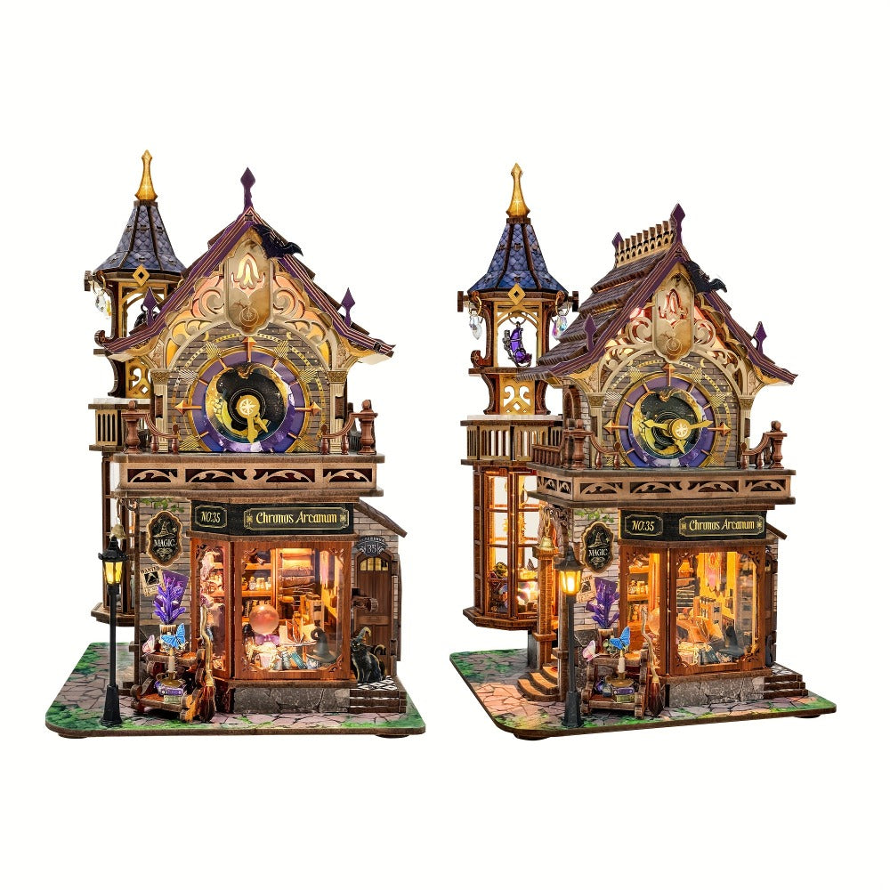 DIY Wood Miniature Bookhouse Model Kit SQ-71 Time Magic Club with Mechanical Link System – Adult Collector Dollhouse Display Piece, Unique Christmas Thanksgiving Birthday Gift for Women Teens Craft Lovers 14+