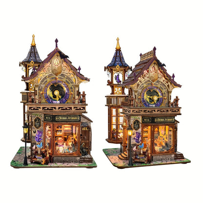 DIY Wood Miniature Bookhouse Model Kit SQ-71 Time Magic Club with Mechanical Link System – Adult Collector Dollhouse Display Piece, Unique Christmas Thanksgiving Birthday Gift for Women Teens Craft Lovers 14+
