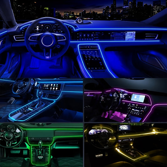 Flexible 8-color LED Car Interior Lights, Application Controls, RGB Car Door Middle Console And Dashboard Light Strip, Car Neon Lights Synchronous Music 1in 1, for Tesla Off-road Truck SUV Interior Car Ambient Lighting Kit, Car Accessories Car Decor