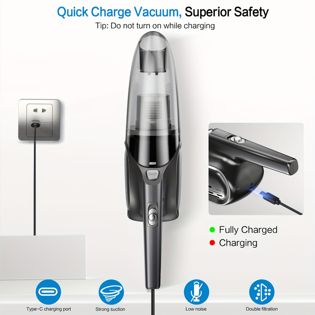 Portable Household Vacuum Cleaner, With 6000PA Powerful Suction Force, Low Noise, Dual Filtration. Household Vacuum Cleaner, Mini Vacuum Cleaner, Suitable For Cleaning Inside Cars, Pet Hair, Kitchens, Home Cleaning Supplies, Ladies' Car Accessories.