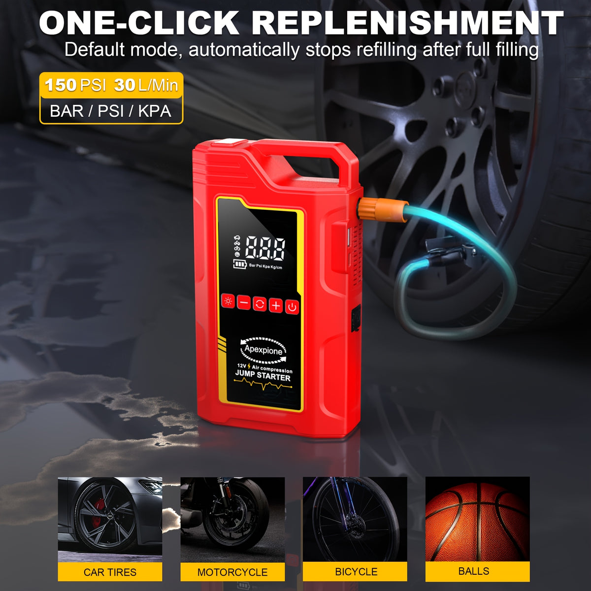 10000A-18000A High-current Car Starter with Air Compressor, 366PSI Inflator, for 12V (ALL Gas/ALL Diesel). Smart Cables, Protections, Fast USB, LED Light, Storage Bag. Hurricane Emergency Lighting, Auto Tool.Nice Gift