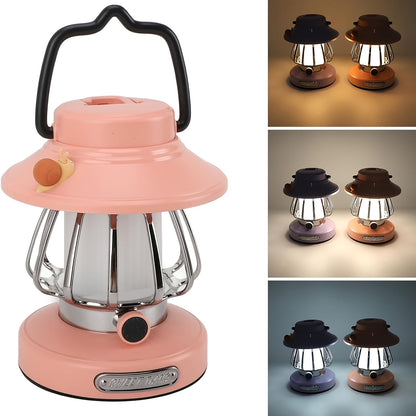 Camping Lantern Rechargeable LED, Snail Design Portable Camp Light with 3 Color Modes & Dimming, USB & Battery Dual Power, 18650 Lithium Battery, Freestanding Tent Light for Camping Hiking Emergency Home