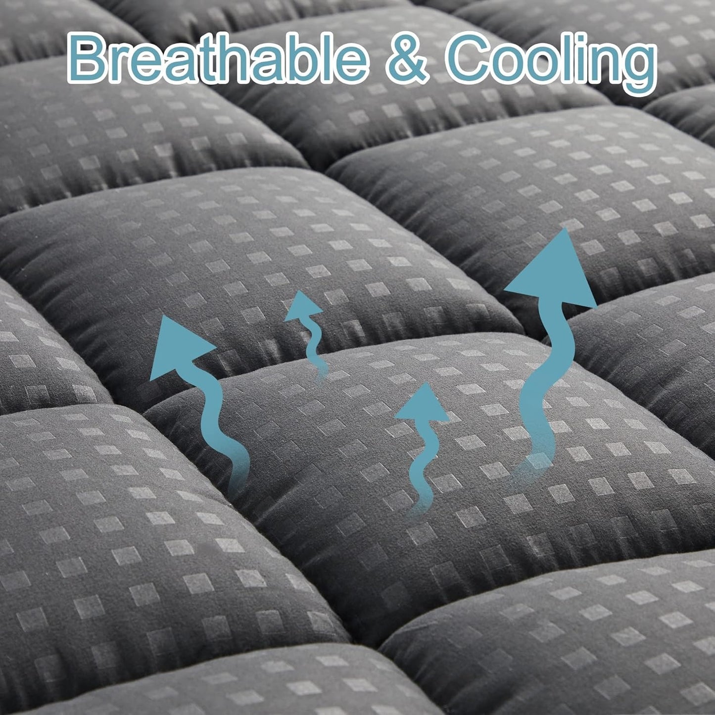 Fits RV Queen Mattress Pad Quilted Fitted Mattress Protector Cooling Pillow Top Mattress Cover Breathable Fluffy Soft Mattress Topper with 8-21" Deep Pocket, Black