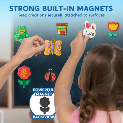 DIY Wooden Magnet Painting Kit for Kids – 12pcs Arts and Crafts Set with Paint Palette Brush Glitter Glue, Creative Activity Birthday Party Favor Gift Boys Girls Ages 3+