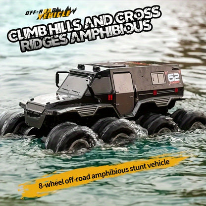 Amphibious RC Truck 8-Wheel Drive 4-Motor Off-Road Climbing Remote Control Armored Vehicle, Oversized All-Terrain Land & Water Military Truck Toy – Epic Gift for Kids & Adults Boys Girls
