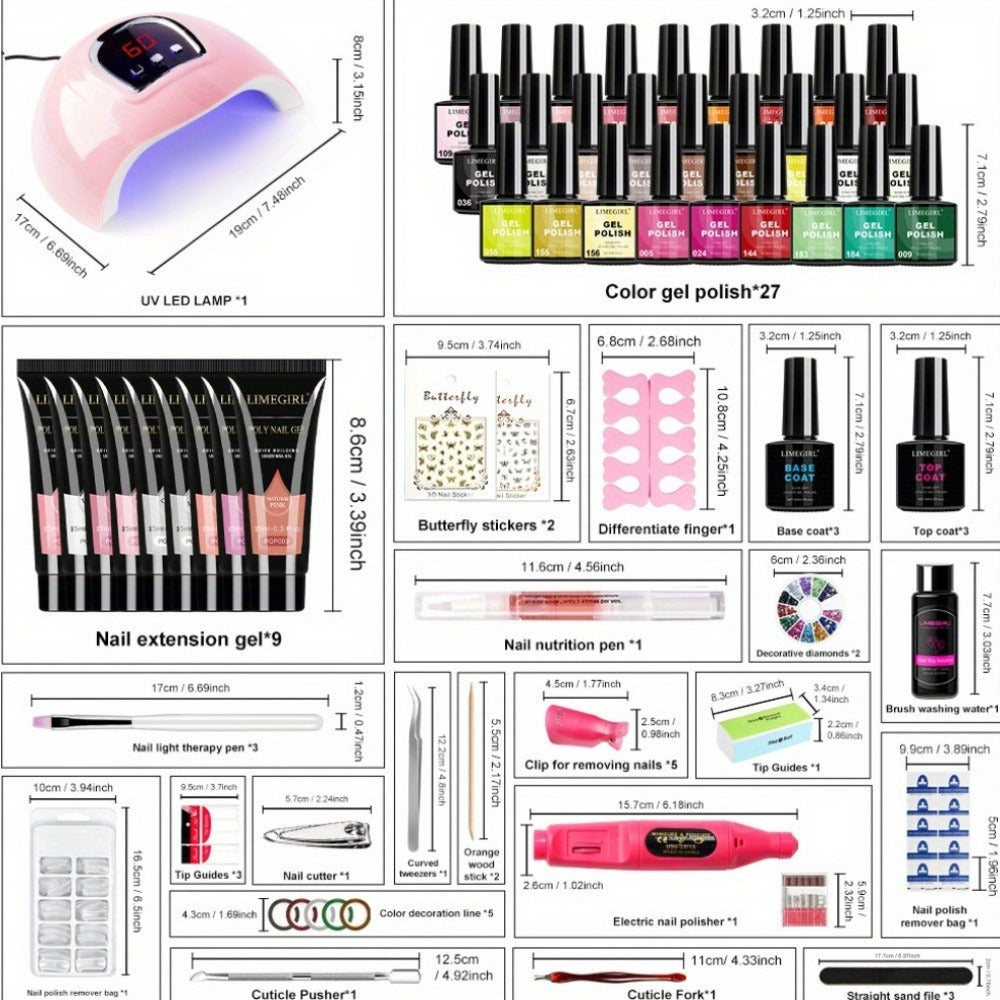 36-Color Polygel Nail Extension Kit with LED UV Lamp – Complete Poly Gel Starter Set with Dual Forms, Slip Solution, Nail Art Brush, Base & Top Coat for Salon-Quality Nail Extensions at Home for Beginners & Professionals