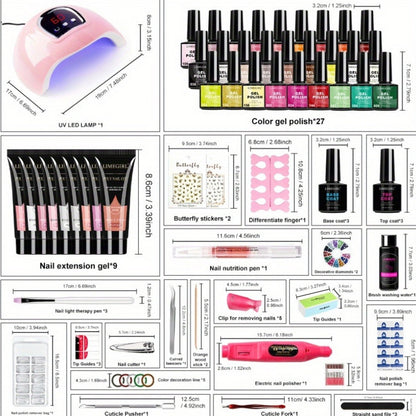 36-Color Polygel Nail Extension Kit with LED UV Lamp – Complete Poly Gel Starter Set with Dual Forms, Slip Solution, Nail Art Brush, Base & Top Coat for Salon-Quality Nail Extensions at Home for Beginners & Professionals