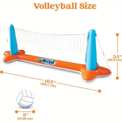 Inflatable Pool Game Set for Kids & Adults – Volleyball Net Court & Basketball Hoops with Balls, Floating Swimming Party Toy for Summer Pool Backyard Outdoor Fun, Large
