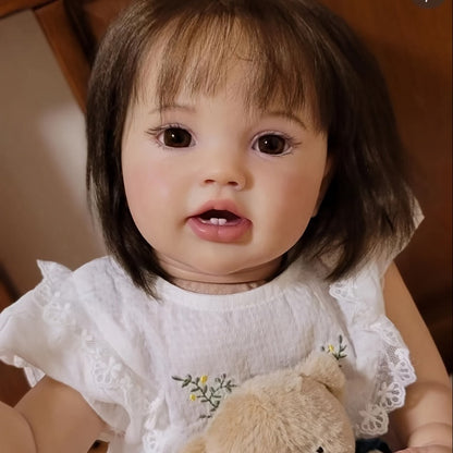 Reborn Baby Doll 24 Inch 60CM Lifelike Newborn Girl – Hand-Rooted Hair, Hand-Painted Skin, Soft Cloth Body, Vinyl Limbs, Clothes Pacifier Bottle Gift Set for Kids & Collectors Ages 3+