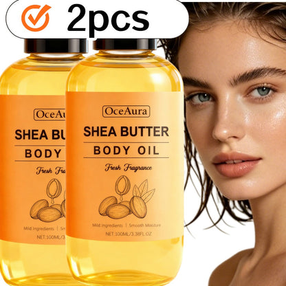 Shea Butter Body Oil Moisturizing Non-Greasy Fast Absorbing Lightweight Formula – Gentle Mild Cleansing Soft Smooth Skin All Body Daily Skin Care Value Pack 3.38oz 2pcs