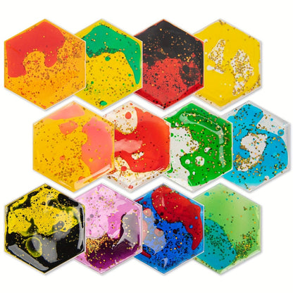 Liquid Tiles Vinyl Flexible Wall Stickers 12-Pack – Geometric Sensory Tiles for Wall & Floor Decor, Stress Relief Fidget Tiles, Square & Hexagon Shapes, 5.9 x 5.9 Inches Each