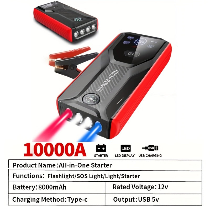 Portable Car Starter, Peak Battery Jumper Starter Portable, Car Battery Jumper Box, 12V Portable Starter for 2.11gal Gasoline And 1.85gal Diesel Cars
