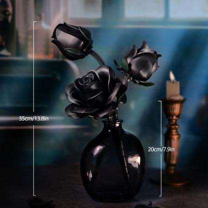Black Rose Building Blocks Set 152 Pieces – 3 Gothic Artificial Flower Bouquet Brick Model Kit for Adults Teens, Unique Display Decor Gift for Valentine Birthday Anniversary Halloween Christmas
