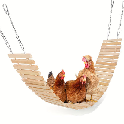 Chicken Perch Ladder Swing Toy Natural Wood Multi-Level Roosting Bar with Metal Chain for Hens Roosters Chicks Indoor Outdoor Coop Bird Enrichment Toy