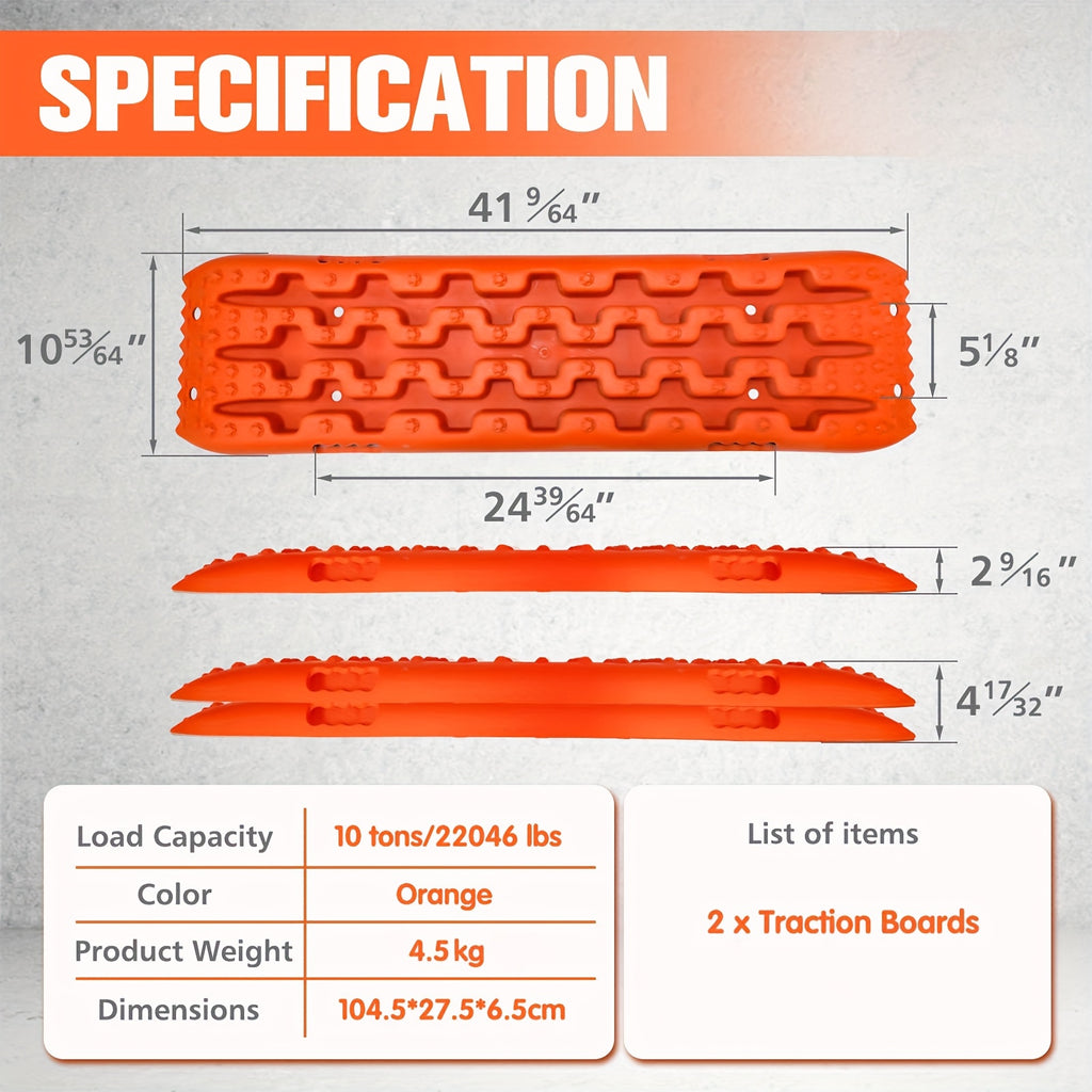 Off-Road Traction Boards, Recovery Boards for 4WD Mud, Sand, Snow, Rock Tracks.4X4 Pair Recovery Tracks Tire Traction Mats with 2 Straps for RV Truck Jeep SUV- Tire Traction Pads for RV Truck 4X4 Jeep SUV Emergency Tire Traction, Orange, Red
