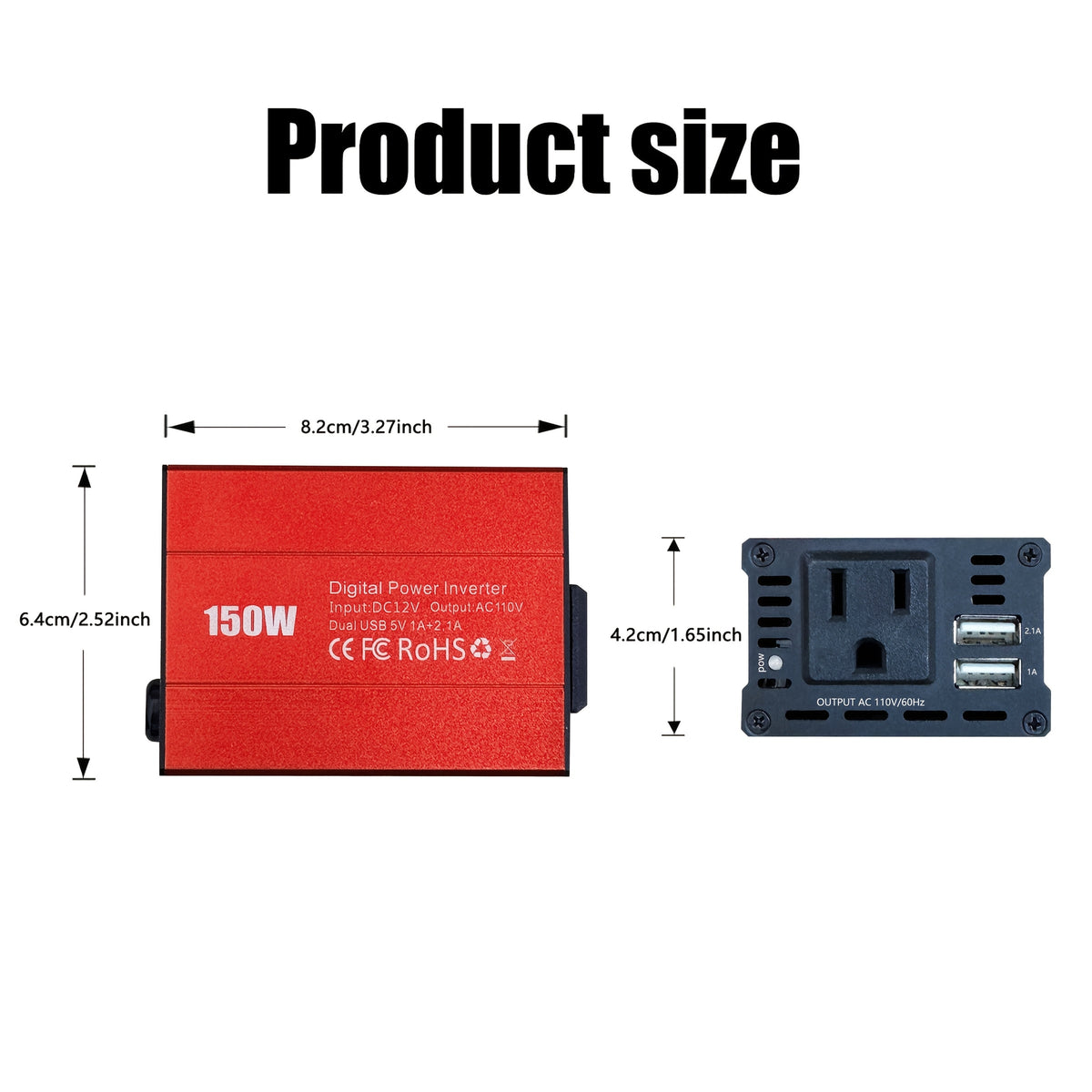150W Car Power Inverter 12V DC to 110V AC Converter Vehicle Adapter Plug Outlet with 3.1A Dual USB Car Charger for Laptop Computer
