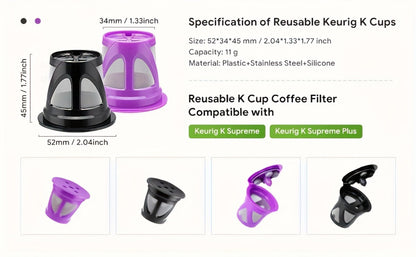 Reusable K-Cup Coffee Pods Set of 6 – Refillable Coffee Filters Compatible with Keurig K-Supreme & K-Supreme Plus, Use Your Own Ground Coffee, Eco-Friendly & BPA-Free – Black, Purple, Mixed