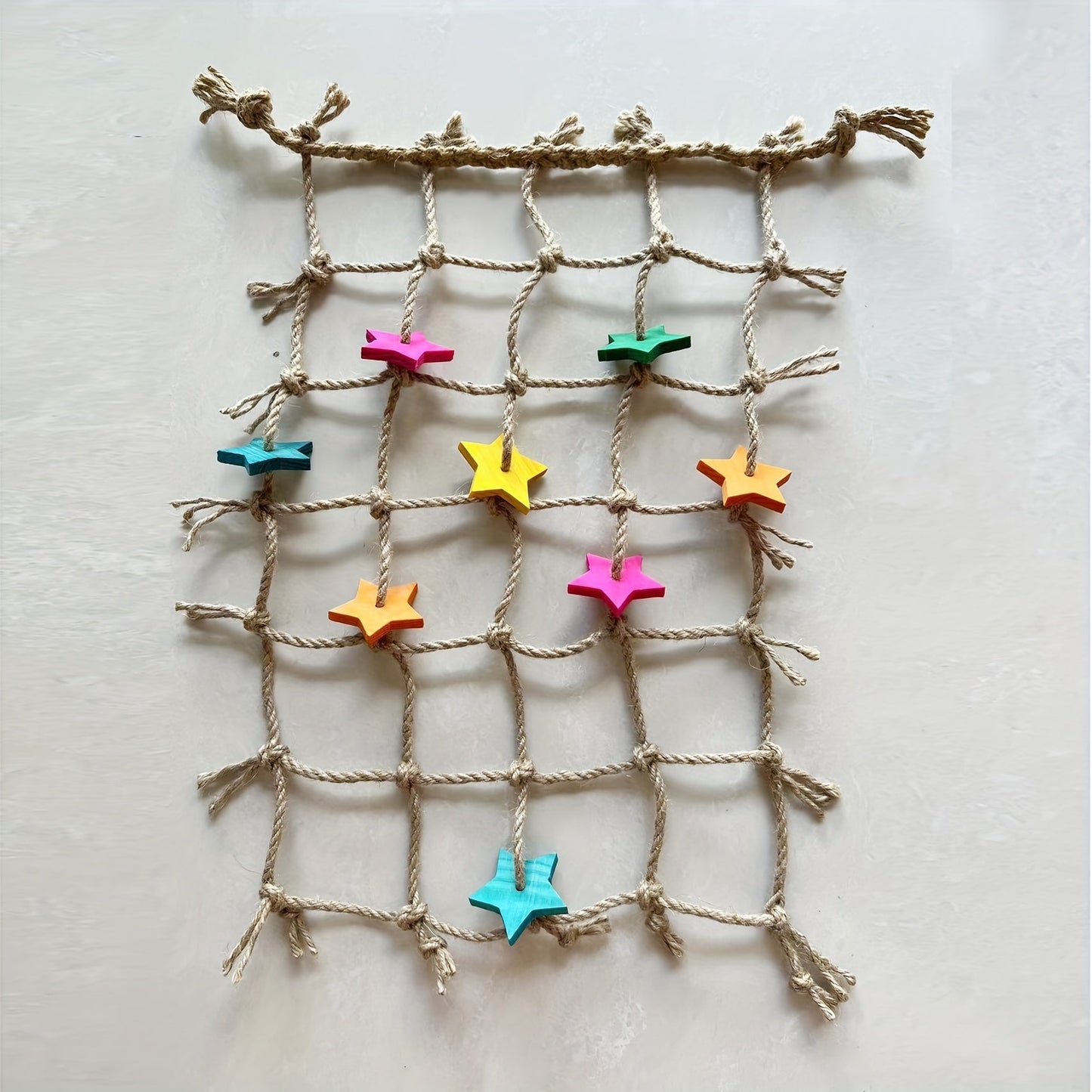 Bird Climbing Net for Parrots Hemp Rope Play Gym with Star Shape Chewable Toys Foraging Ladder Perch for Parakeets Cockatiels Conures Budgies
