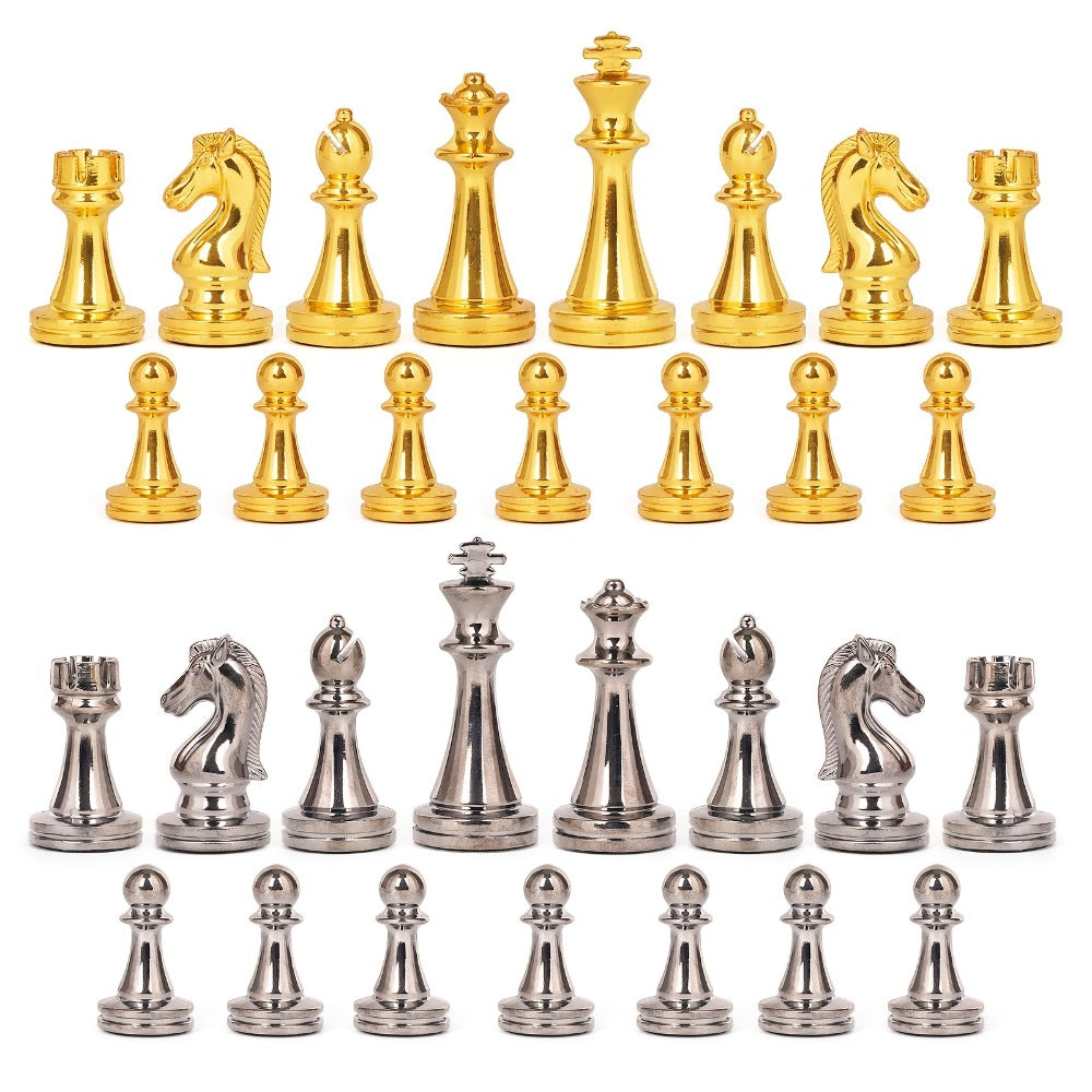 Luxury Metal Chess Set with Marble Board – Zinc Alloy Gunmetal & Gold Pieces Extra Queens 11.5" Elegant Chessboard Gift for Adults Beginners Home Office Decor