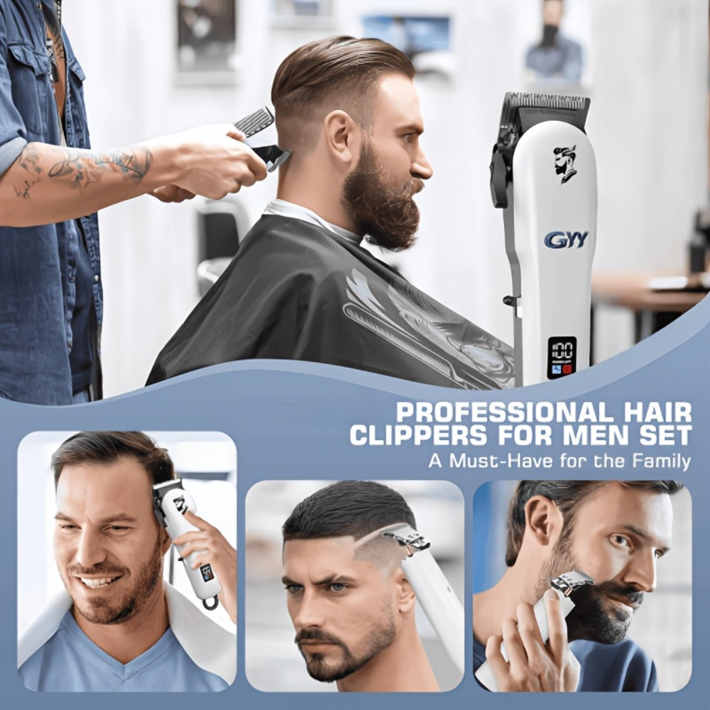 Hair Clipper Kit with Scissors for Home & Salon — Professional Stainless Steel Blade, Digital Display, USB Rechargeable Hair Cutting Set, Complete Grooming Kit, Gift for Father's Day & Birthdays