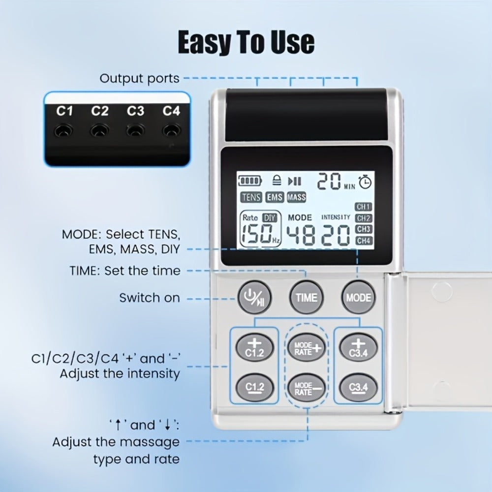 TENS EMS Unit Rechargeable Pain Relief Device, 20 Intensity Levels 48 Modes Electric Muscle Stimulator for Back Neck Shoulder Knee Wrist Pain, 8 Electrode Pads & Carry Case Included