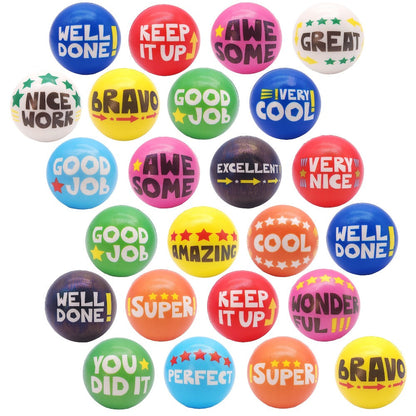 Motivational Squeeze Stress Balls 24 Pack Multicolor – Soft 2.48" Squishy Balls with Positive Affirmation Slogans for Classroom Prizes, Office Stress Relief, Team Building Rewards & Party Favors