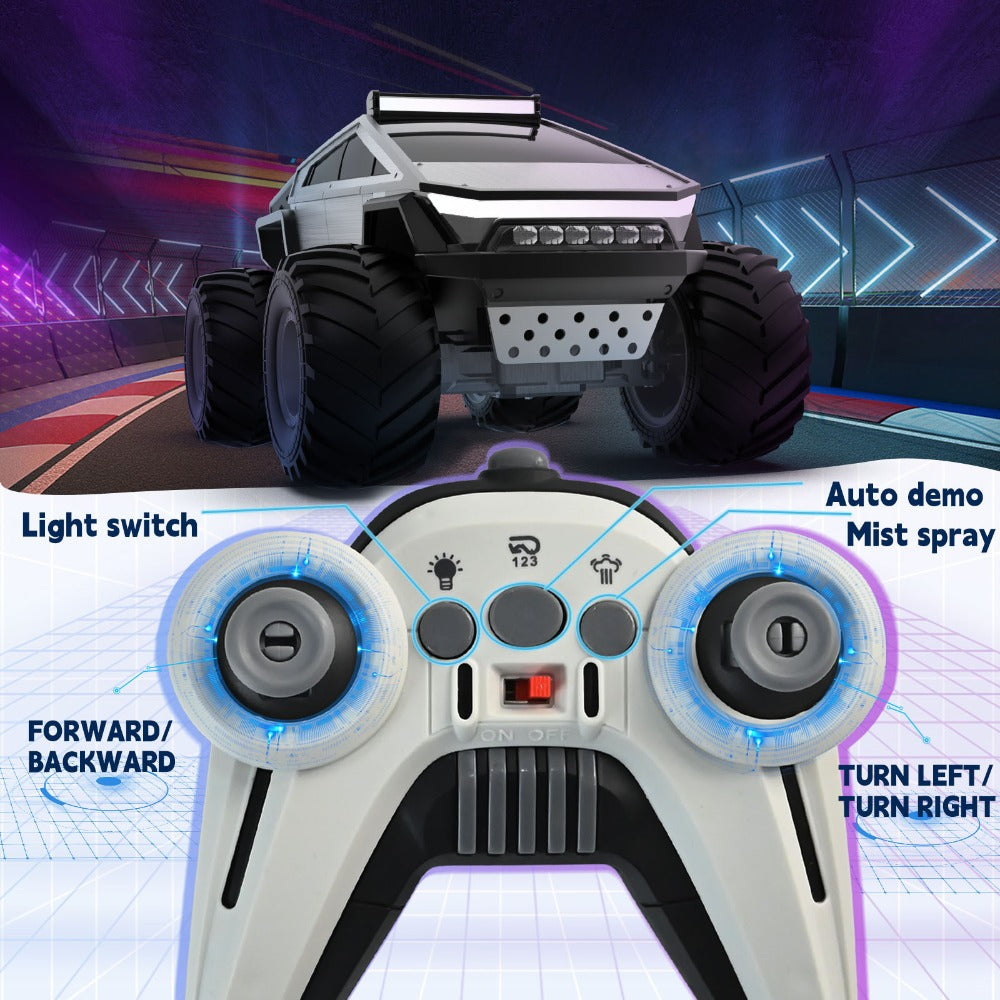 RC Monster Truck Toy 1:14 & 1:18 Scale 2.4GHz 4WD All-Terrain Off-Road Vehicle with LED Lights, Water Spray Effect, Realistic Engine Sound, Metal Body, Big Wheels – Kids Gift