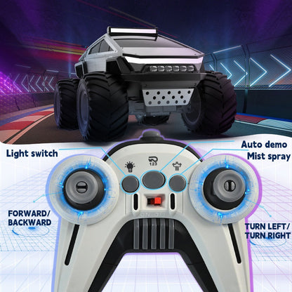 RC Monster Truck Toy 1:14 & 1:18 Scale 2.4GHz 4WD All-Terrain Off-Road Vehicle with LED Lights, Water Spray Effect, Realistic Engine Sound, Metal Body, Big Wheels – Kids Gift