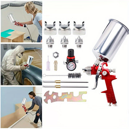 3 Nozzle Air Spray Gun Kit Auto Paint Car Primer Detail Basecoat Clearcoat, Auto Paint Spray Gun, Air Spray Gun With 1.4/1.7/2.0mm Nozzles, For Walls, Automotive, Home Improvement (Red)
