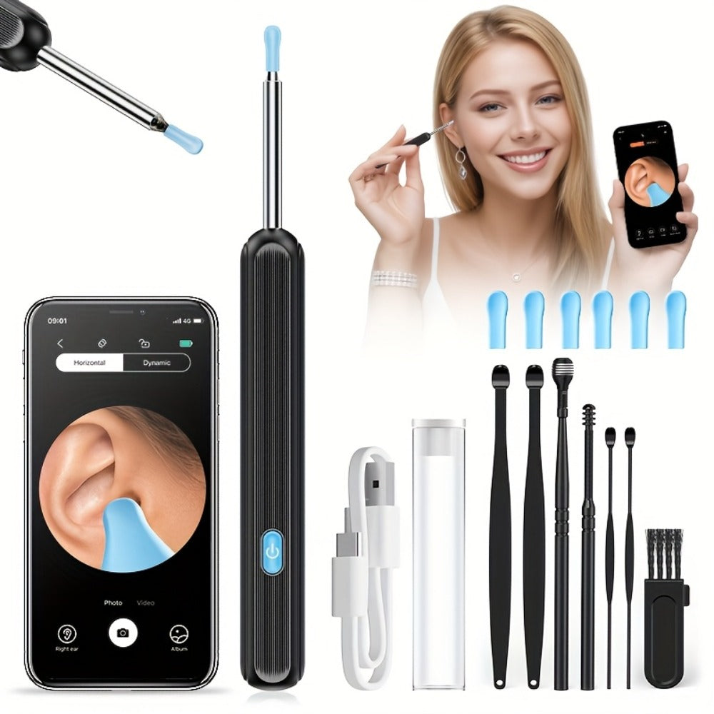 1080P Ear Wax Removal Tool with Camera – Wi-Fi Ear Cleaning Kit with 6 Spoons & Tweezers, Rechargeable, Visual Ear Cleaner for Safe Ear Care at Home
