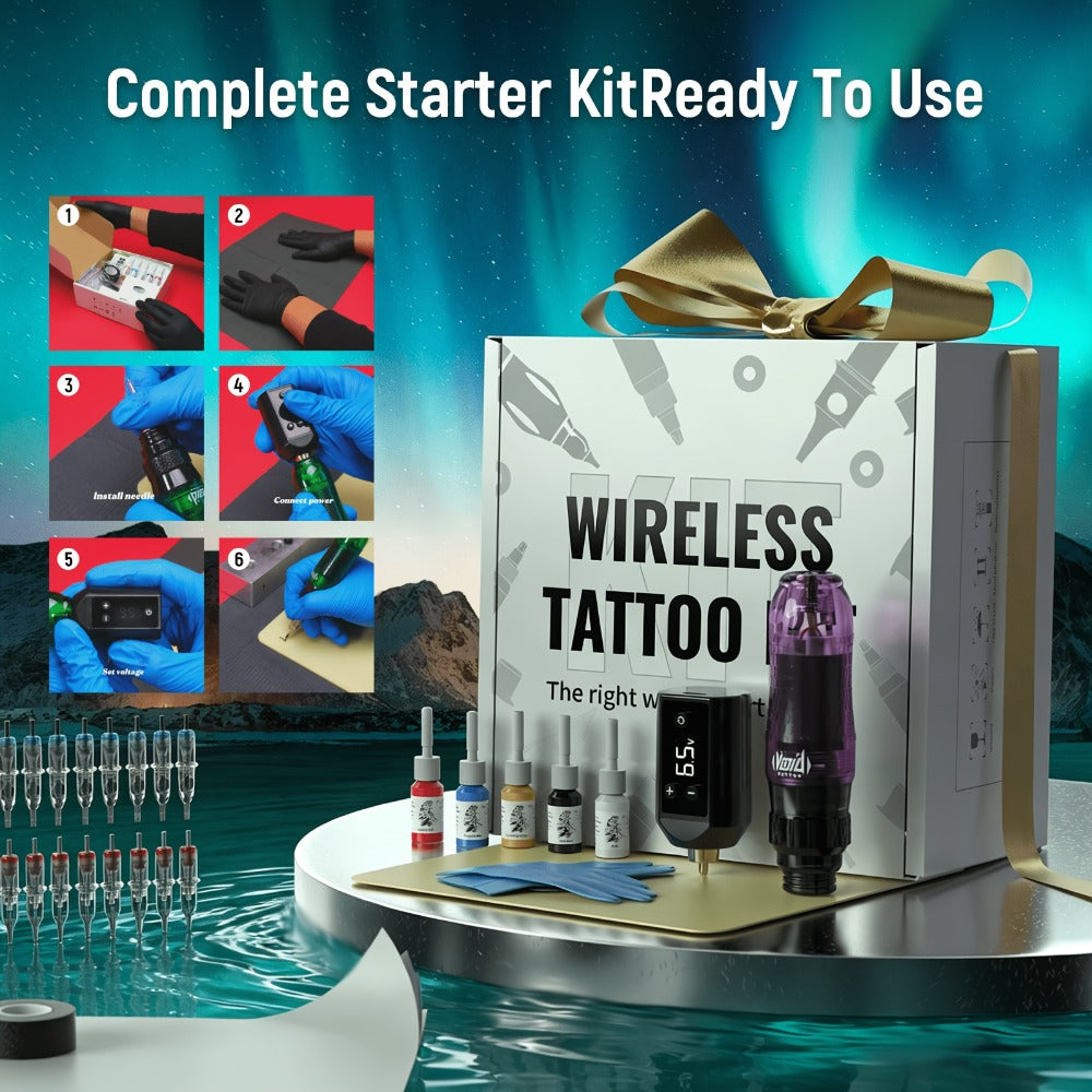Rotary Tattoo Pen Machine Kit — 1200mAh Battery, LED Display, 4.0mm Stroke, Anti-Slip Grip, Adjustable 4-12V, Universal Cartridge Compatible, Cosmic Violet & Aurora Green for Beginners & Artists