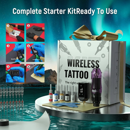 Rotary Tattoo Pen Machine Kit — 1200mAh Battery, LED Display, 4.0mm Stroke, Anti-Slip Grip, Adjustable 4-12V, Universal Cartridge Compatible, Cosmic Violet & Aurora Green for Beginners & Artists