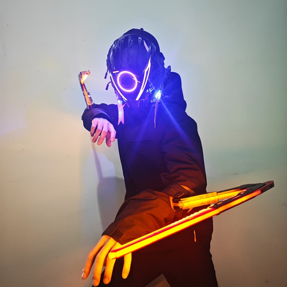 LED Mantis Knife Cyberpunk Light Up Acrylic Prop – Luminous Blade for Halloween Costume Cosplay Sci-Fi Role Play Party, Rechargeable Red & Blue Single or 2pcs Set for Men & Women
