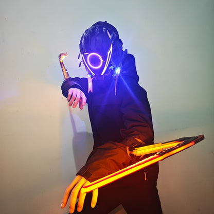 LED Mantis Knife Cyberpunk Light Up Acrylic Prop – Luminous Blade for Halloween Costume Cosplay Sci-Fi Role Play Party, Rechargeable Red & Blue Single or 2pcs Set for Men & Women