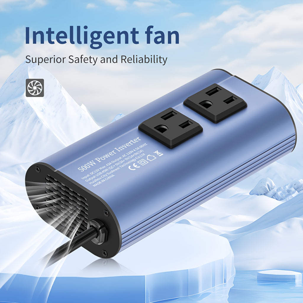 Halloween Christmas Gift, Car Power Inverter Charger Converter 500W (Peak) Power 12V Car Power Inverter, 4 USB Ports, Smart Fast Charging, Power Converter - Car Plug, Mobile Phone, US Socket