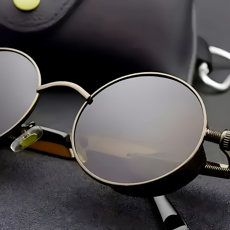 Retro Round Metal Frame Glasses with Spring Hinges Brown Decorative Lenses Lightweight Durable Vintage Circle Eyewear for Men Women Casual Formal Daily Wear