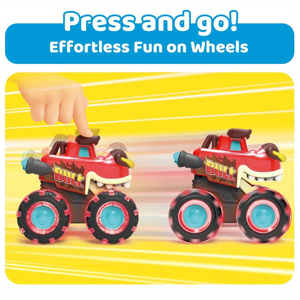 Monster Truck Toys for Toddlers 3-Pack LED Light Up Wheels Press & Go Animal Trucks Shark Bull Dinosaur – Glow Push Car Toy for Kids Ages 1-5 Birthday Easter Christmas Gift Boys Girls