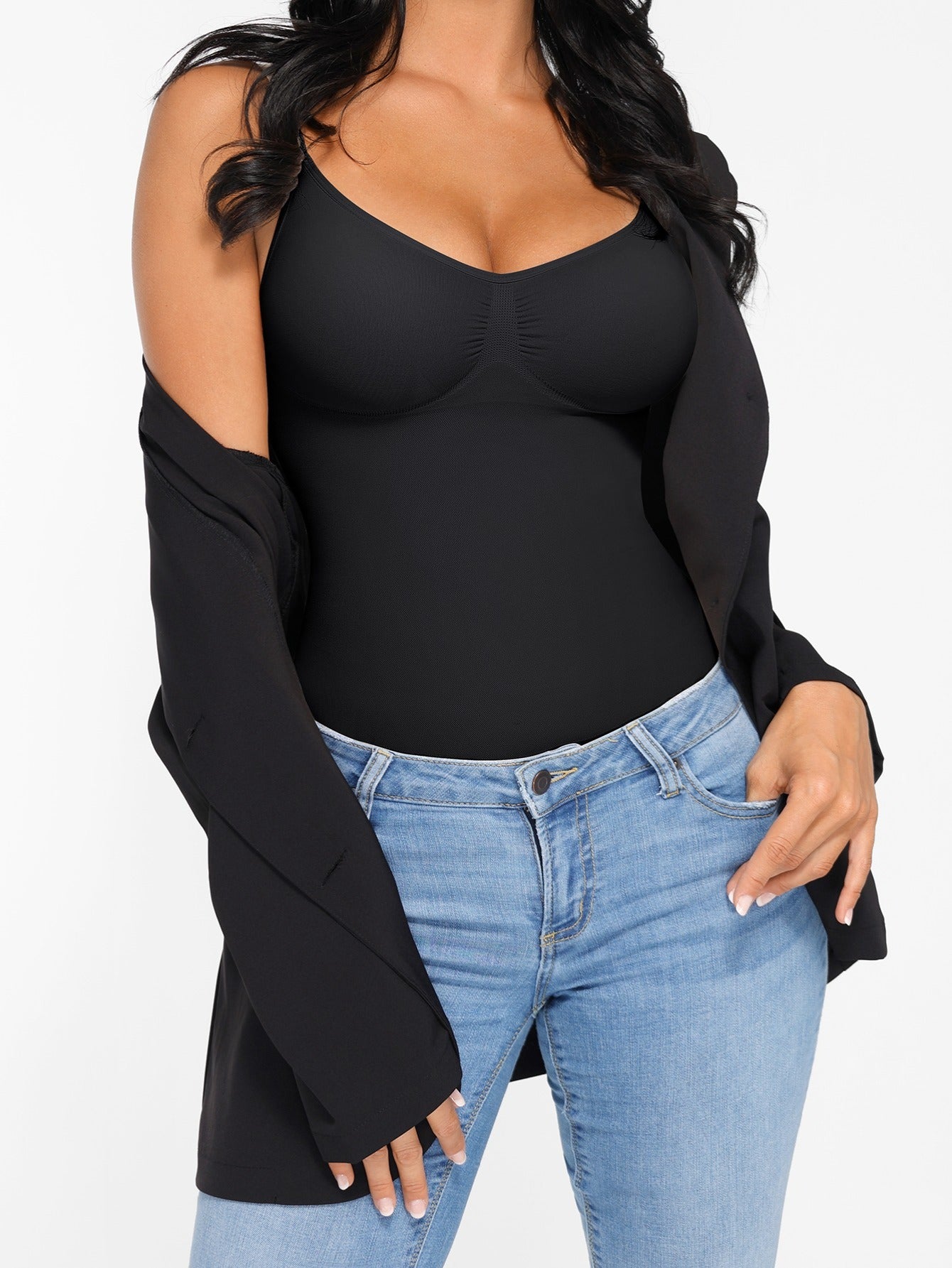 Women's Tummy Control Shapewear Camisole - Solid Color Body Smoothing, Black