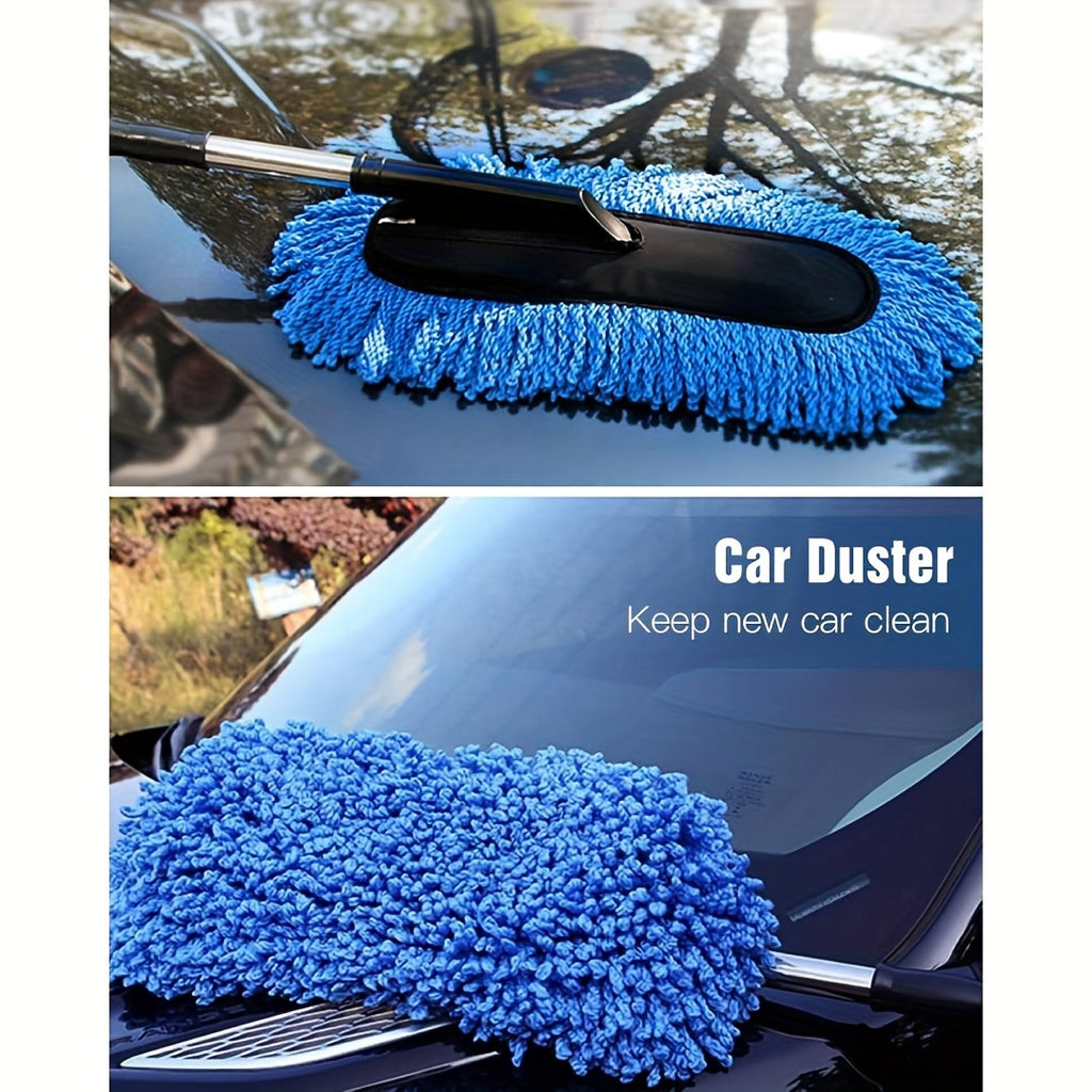 Car Cleaning Brush, Car Duster Exterior Scratch Free Microfiber, Handle Pollen and Dust Brush for Truck, SUV, Vehicles and Home Cleaning, Blue