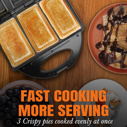 Electric Pocket Pie Maker with Crust Cutter – Dual Non-Stick Cooking Plates, Easy Press Iron for Homemade Snacks, Desserts, Empanadas & Hand Pies