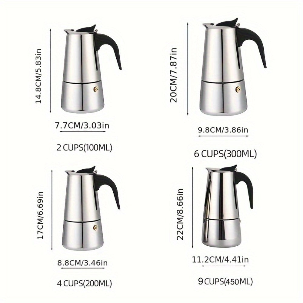 Stainless Steel Moka Pot Italian Espresso Maker – 2/4/6/9 Cup Stovetop Coffee Maker, Straight Style Moka Express for Home, Camping & Outdoor Use, Includes Cleaning Cloth – Professional Espresso Brewer