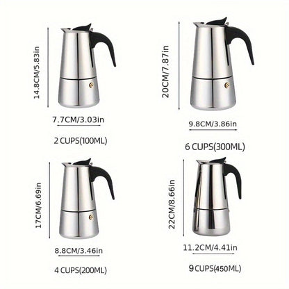 Stainless Steel Moka Pot Italian Espresso Maker – 2/4/6/9 Cup Stovetop Coffee Maker, Straight Style Moka Express for Home, Camping & Outdoor Use, Includes Cleaning Cloth – Professional Espresso Brewer