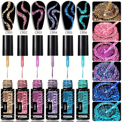 Reflective Glitter Line Gel Nail Art Set LILYCUTE Sparkling Stripe 3pcs 5ml Each - Ultra-Thin Pull Line Drawing Graffiti Gel Polish LED UV Cured DIY Home Manicure for Women