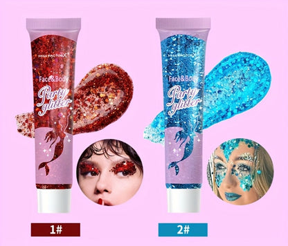 Face Body Glitter Gel Set 30 Pieces — Colorful Shapes Mermaid Sequin Stars Hearts, Transparent Gel Base, Skin-Safe Shimmer Makeup for Festivals, Raves, Halloween, Cosplay & Parties
